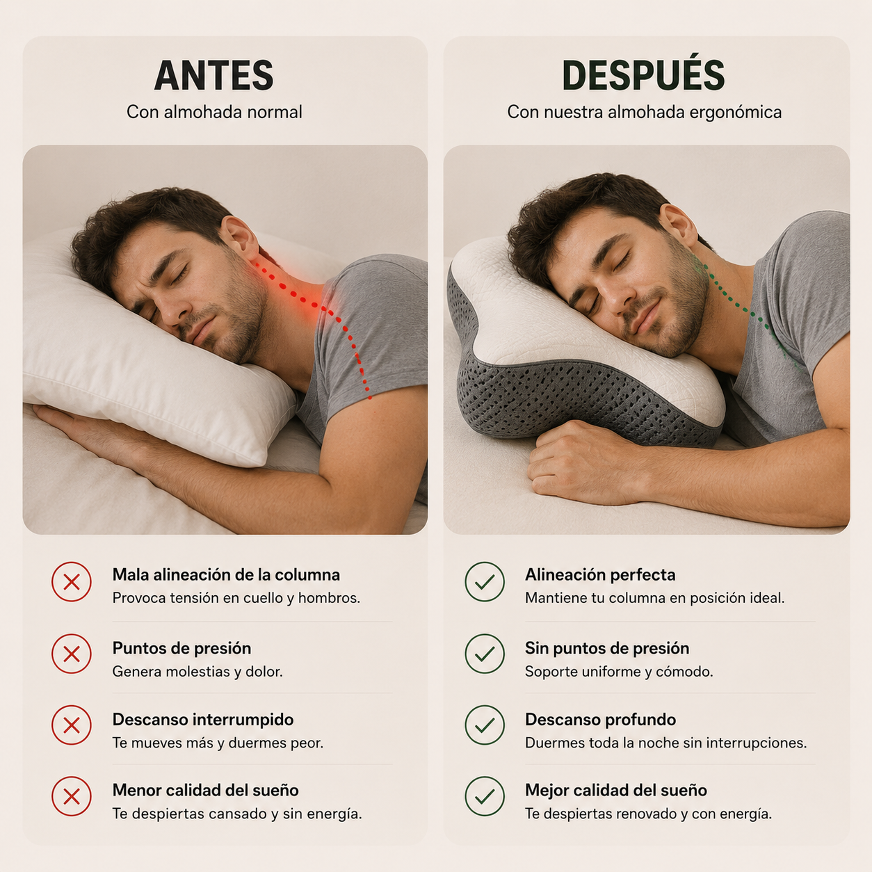 Almohada Cervical Ergonómica Memory Foam | Descanso y Alivio de Cuello